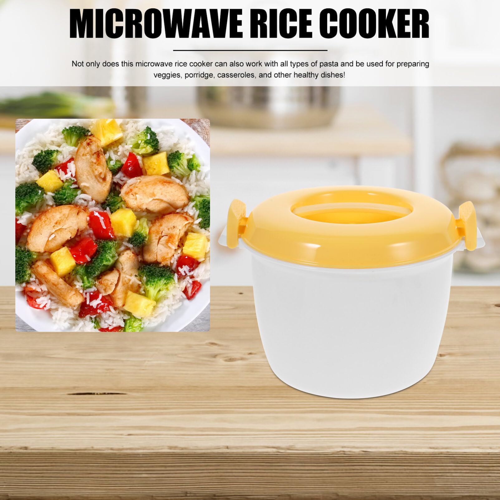 Microwave Rice Cooker Vegetable Steamer Set Portable Travel Removable Non- Stick Pot Kitchen Cookware for Cooking Soup Rice Stews Oatmeal 20X20X15.5CM