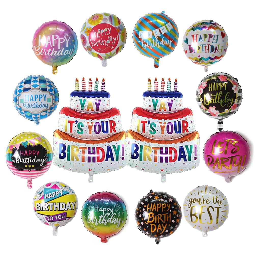 50 Pieces Happy Birthday Foil Balloons 18" Party Aluminum Foil Inflatable Balloon Round Helium Balloons for Birthday Parties Baby Shower Decorations Supplies