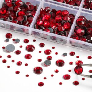 6736pcs Hotfix Rhinestones Flatback,Red Rhinestones for Crafts Clothes Mixed 5 Sizes, Hotfix Crystals with Tweezers and Wax Pencil Kit, SS6-SS30,Siam