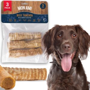 mon ami beef stuffed trachea dog chews (6 inch, 9 count) –trachea treats for dogs made from grass fed beef with glucosamine & chondroitin – natural dog treats & high protein