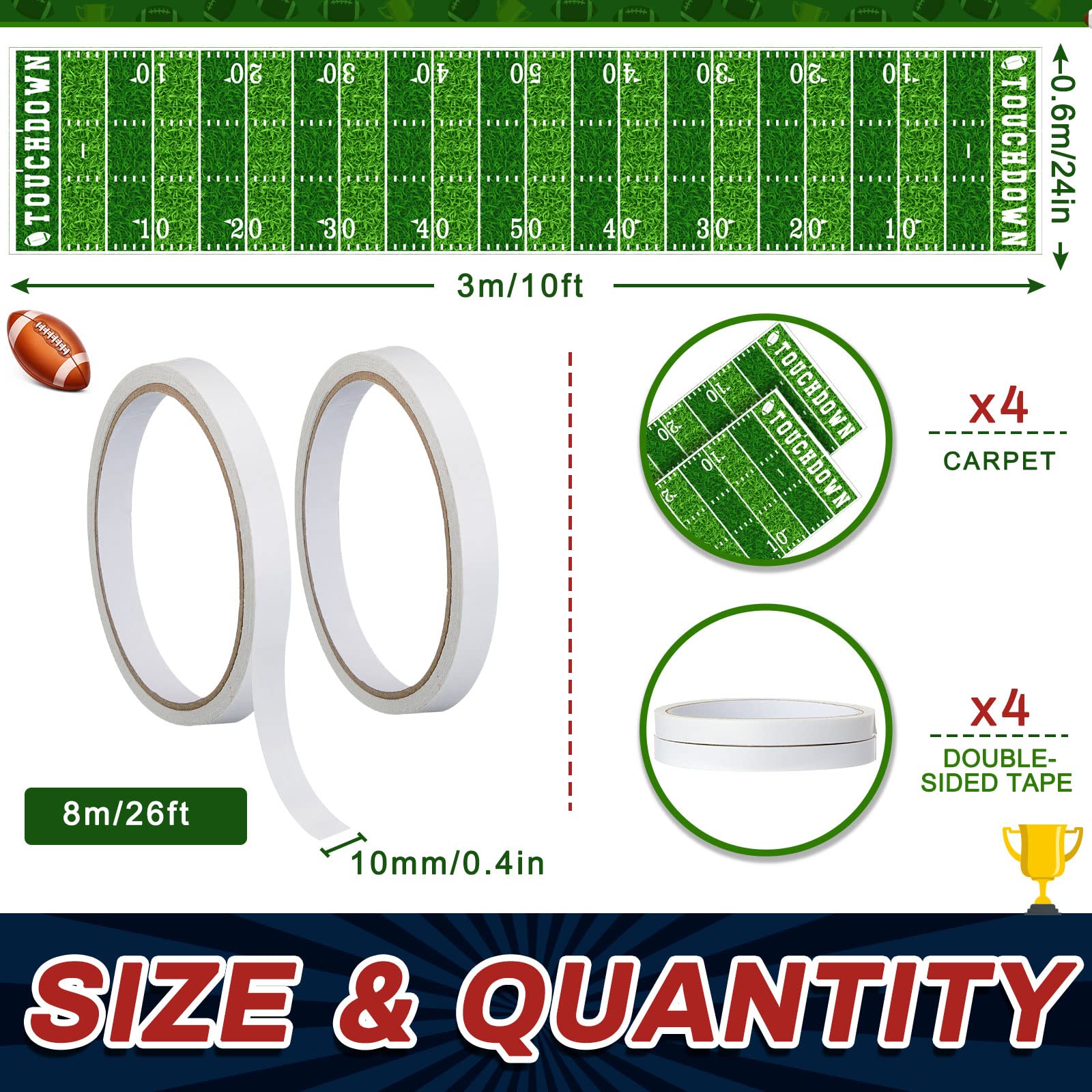 Boao Football Party Supplies 10 ft Football Party Field Aisle Runners Football Tablecloth Touchdown Floor Runners for Game Day Party Football Field Sign Supplies, 24 x 120 Inch (8 Pieces)