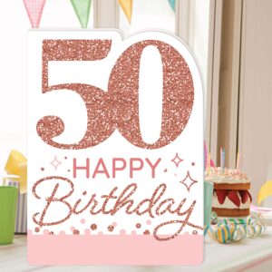 Big Dot of Happiness 50th Pink Rose Gold Birthday - Happy Birthday Giant Greeting Card - Big Shaped Jumborific Card - 16.5 x 22 inches