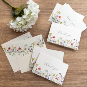 Gooji 4x6 Midsummer Floral Thank You Cards Multipack with Envelopes (Bulk 20-Pack) Matching Peel-and-Seal Envelopes, Wildflower, Weddings, Blank Notes Small Business, Assorted Stationary