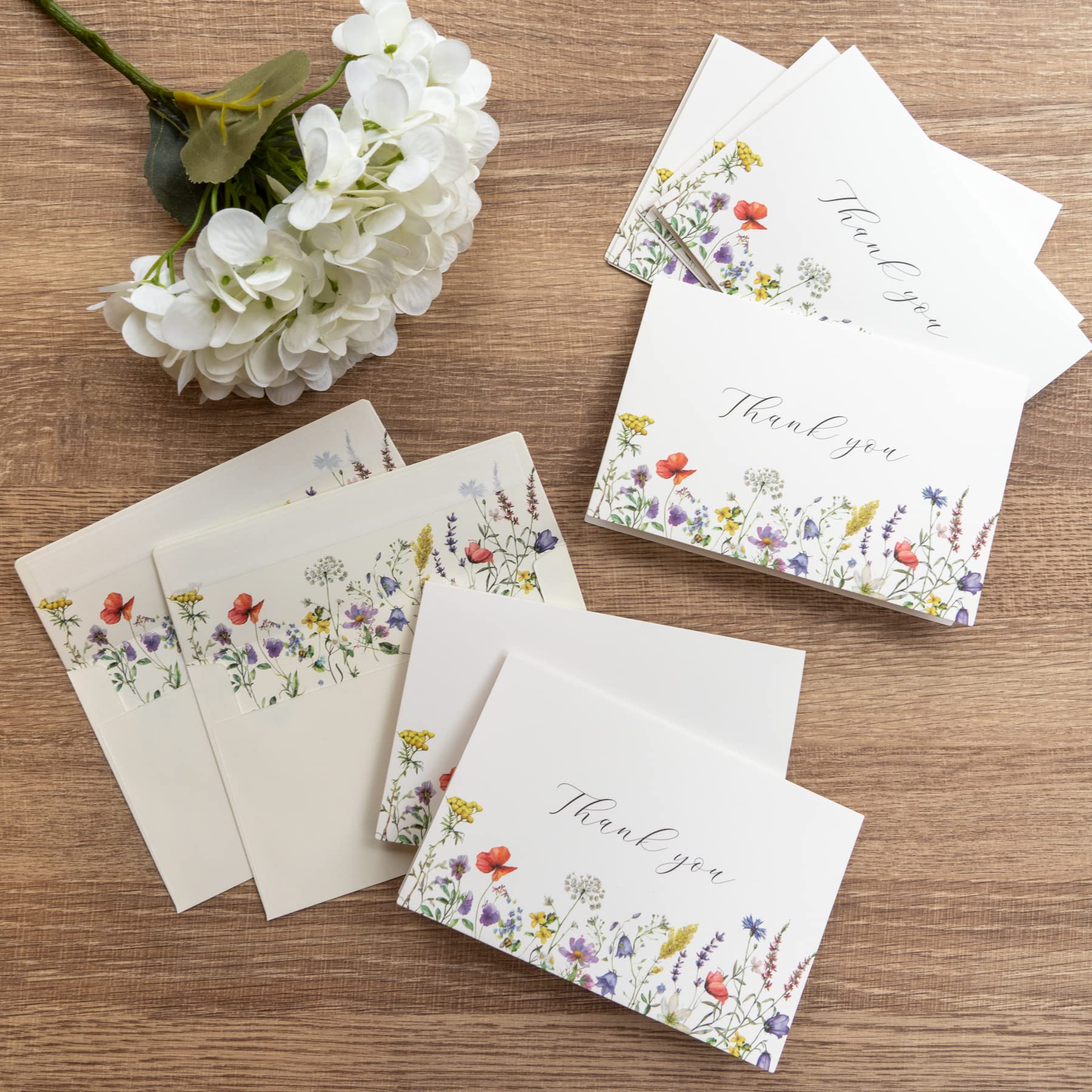 Gooji 4x6 Midsummer Floral Thank You Cards Multipack with Envelopes (Bulk 20-Pack) Matching Peel-and-Seal Envelopes, Wildflower, Weddings, Blank Notes Small Business, Assorted Stationary