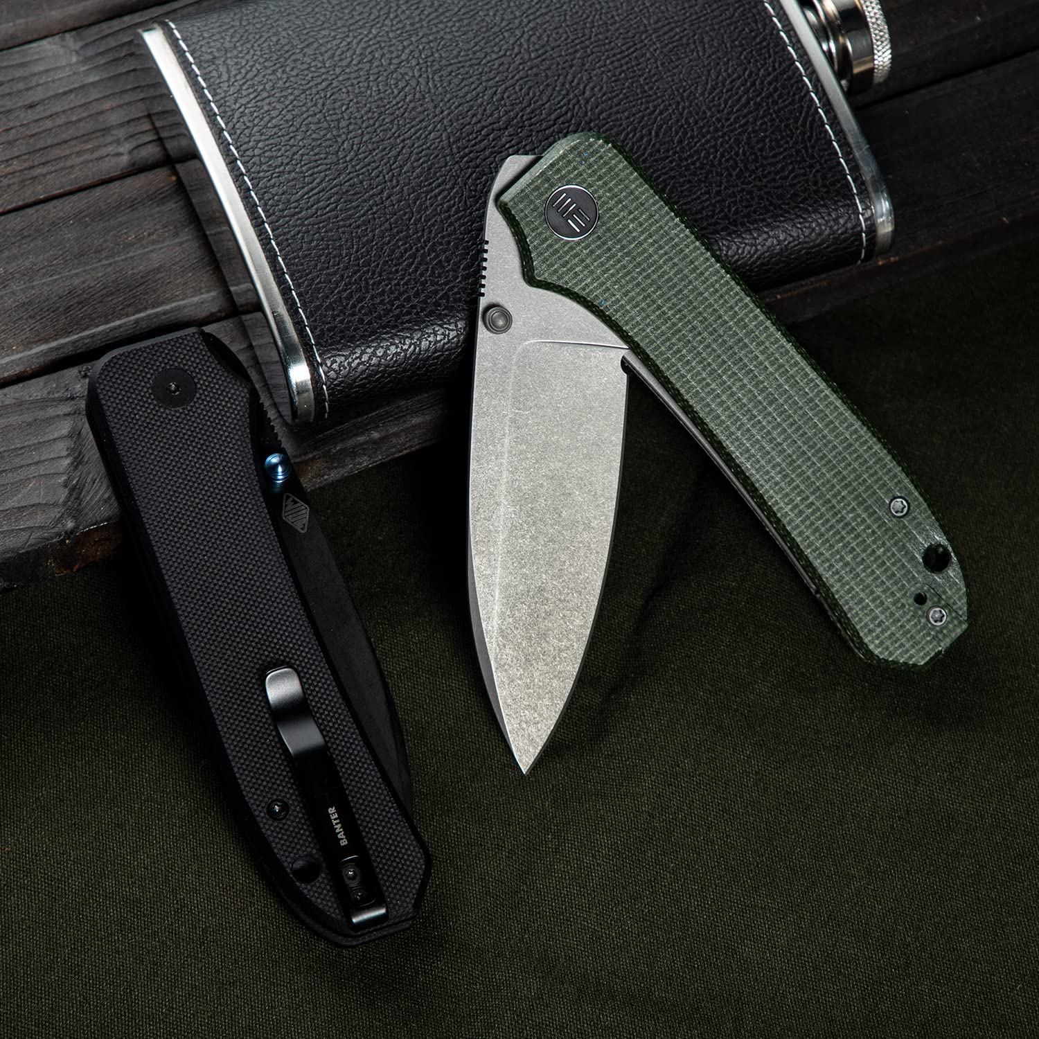 WeKnife Big Banter Pocket Knife for EDC, Ben Petersen Folding Knife with 3.69”CPM 20CV Blade Canvas Micarta Handle, Titanium Thumb Stud Opener WE21045-2 (Green)