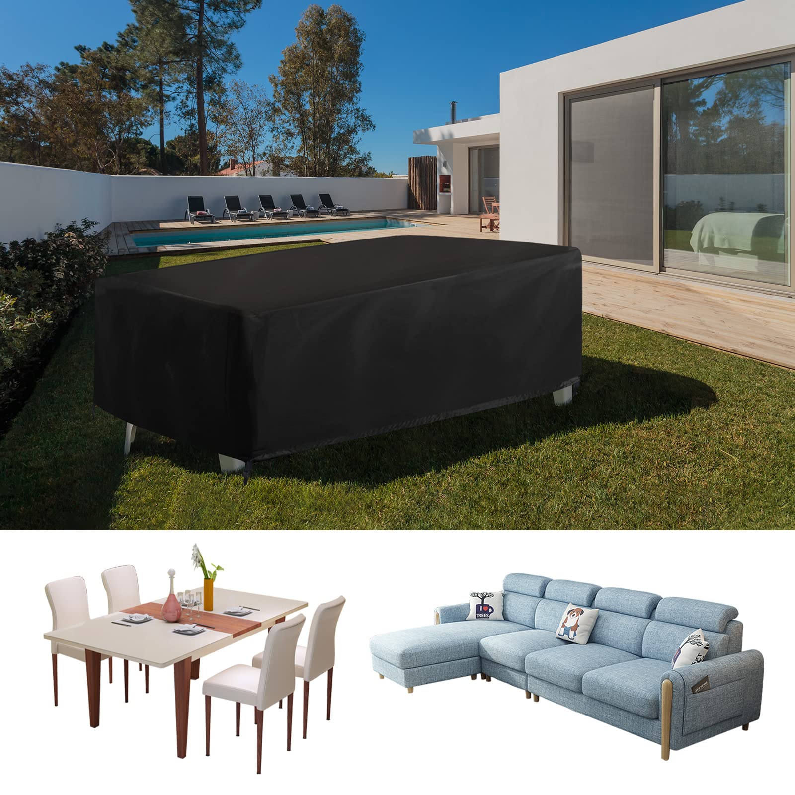 smdodddy Patio Furniture Covers, Waterproof Rectangular Patio Furniture Set Cover, Patio Covers 67" L x 37" W x 28" H Outdoor Sectional Sofa Set Covers, Outdoor Patio Table Covers Fit for 6-8 Seats