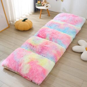 Mengersi Velvet Floor Pillows,Faux Fur Tie Dye Pillow Bed Floor Lounger Cover,Sleeping Mat for Girls Teen Toddler,Pillow Lounger for Reading Playing Games Party,Requires 5 Pillows(King,Pink)