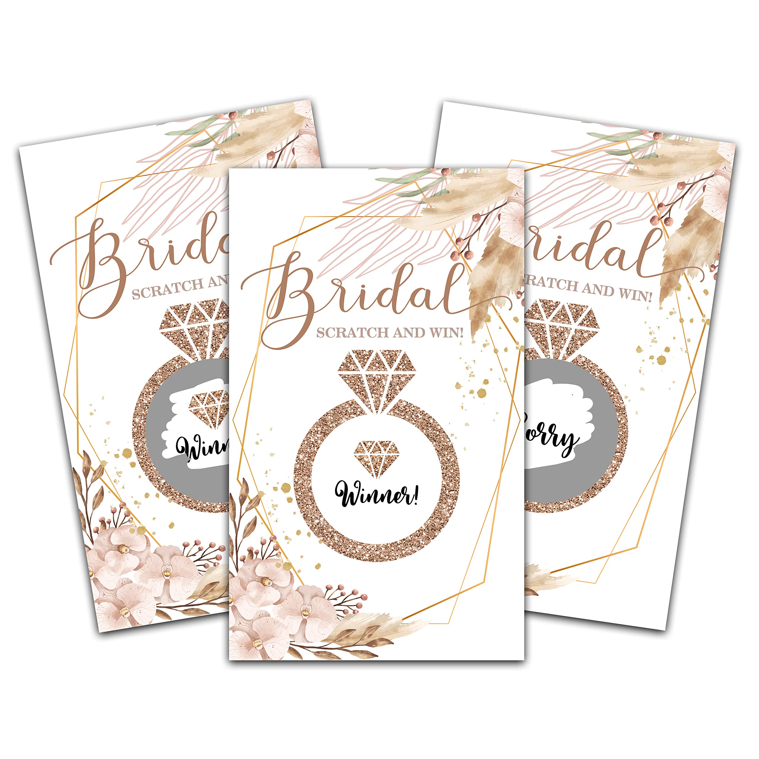 Bridal Shower Scratch Off Game Cards, Pampas Grass Greenery Bridal Lottery Tickets, Boho Floral Wedding Shower Games Ideas, Bachelorette Party Activities & Decorations (50 Pack)-09