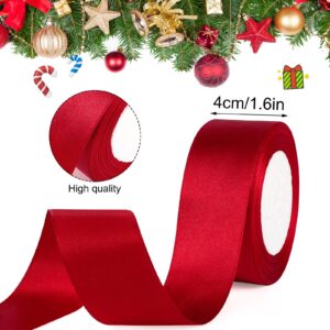 2 Rolls Christmas Ribbon 1.6 Inch X 50 Yards Red and Forest Green Ribbon Double Face Polyester Satin Ribbon Wide Holiday Ribbon for Wedding Gift Wrapping Crafts