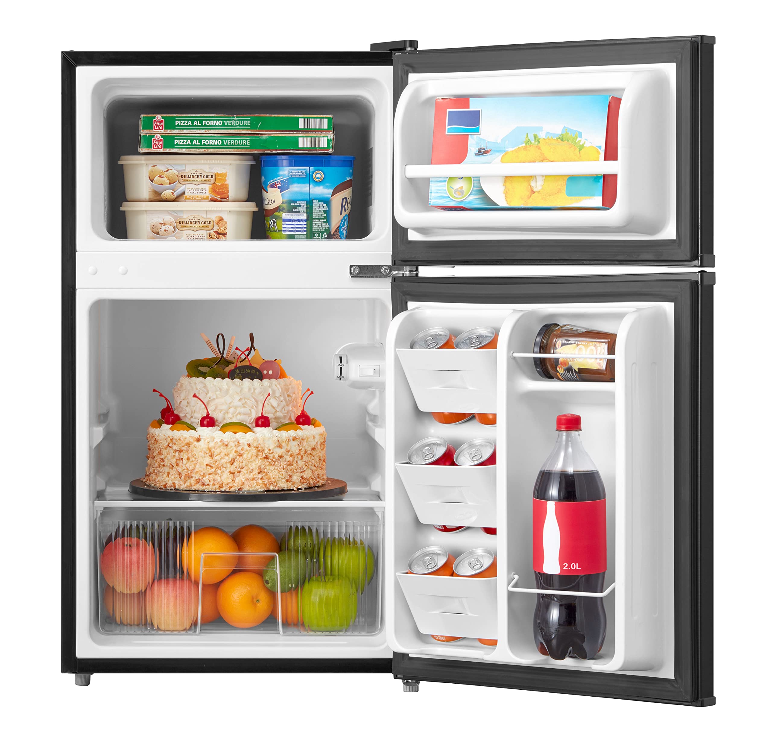 3.2 Cu Feet Two Door Compact Refrigerator with Freezer, Black