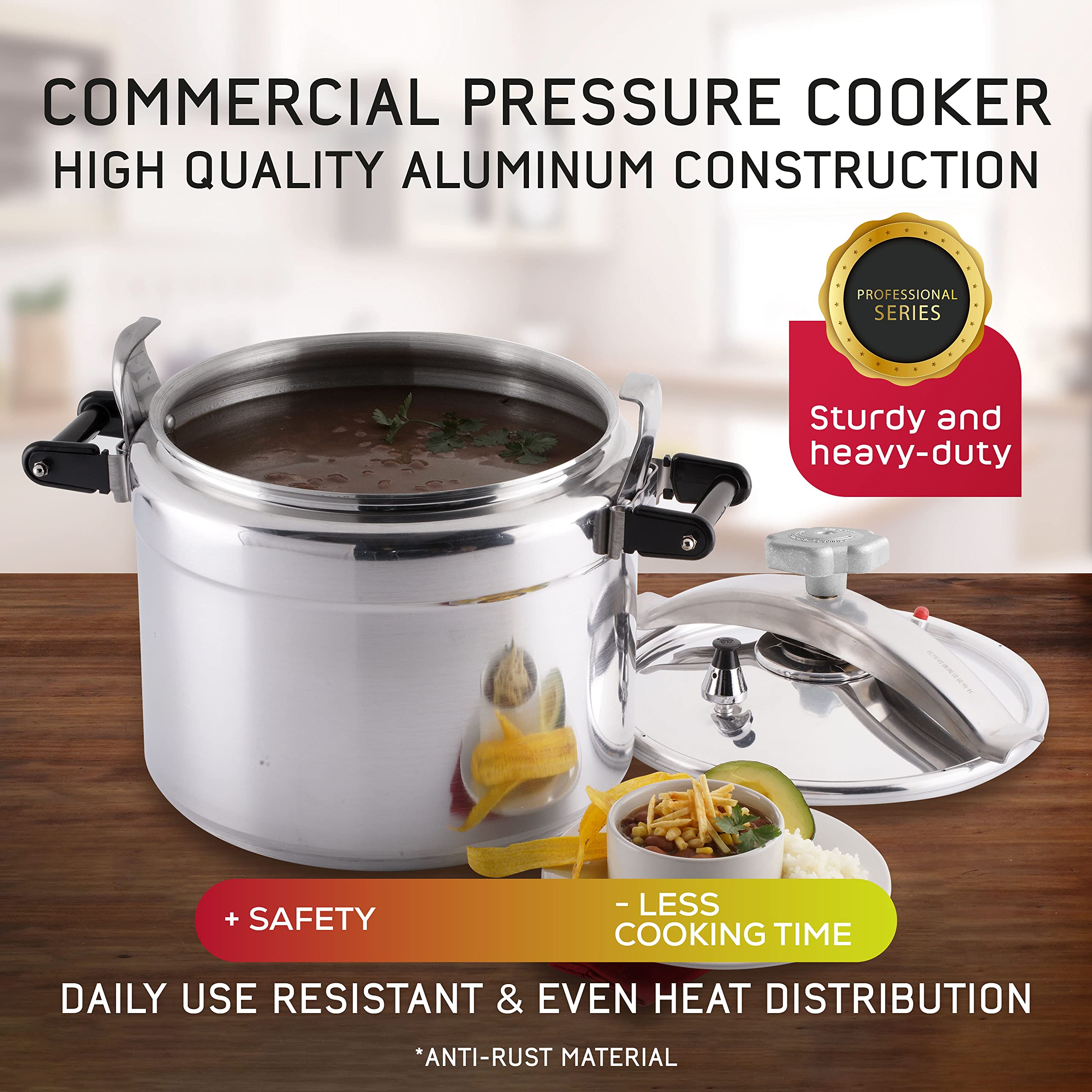 Universal 26 Quart / 25 Liter Professional Pressure Cooker, Heavy-Duty Aluminum Construction with Multiple Safety Systems, Commercial Canner Ideal for Industry Usage