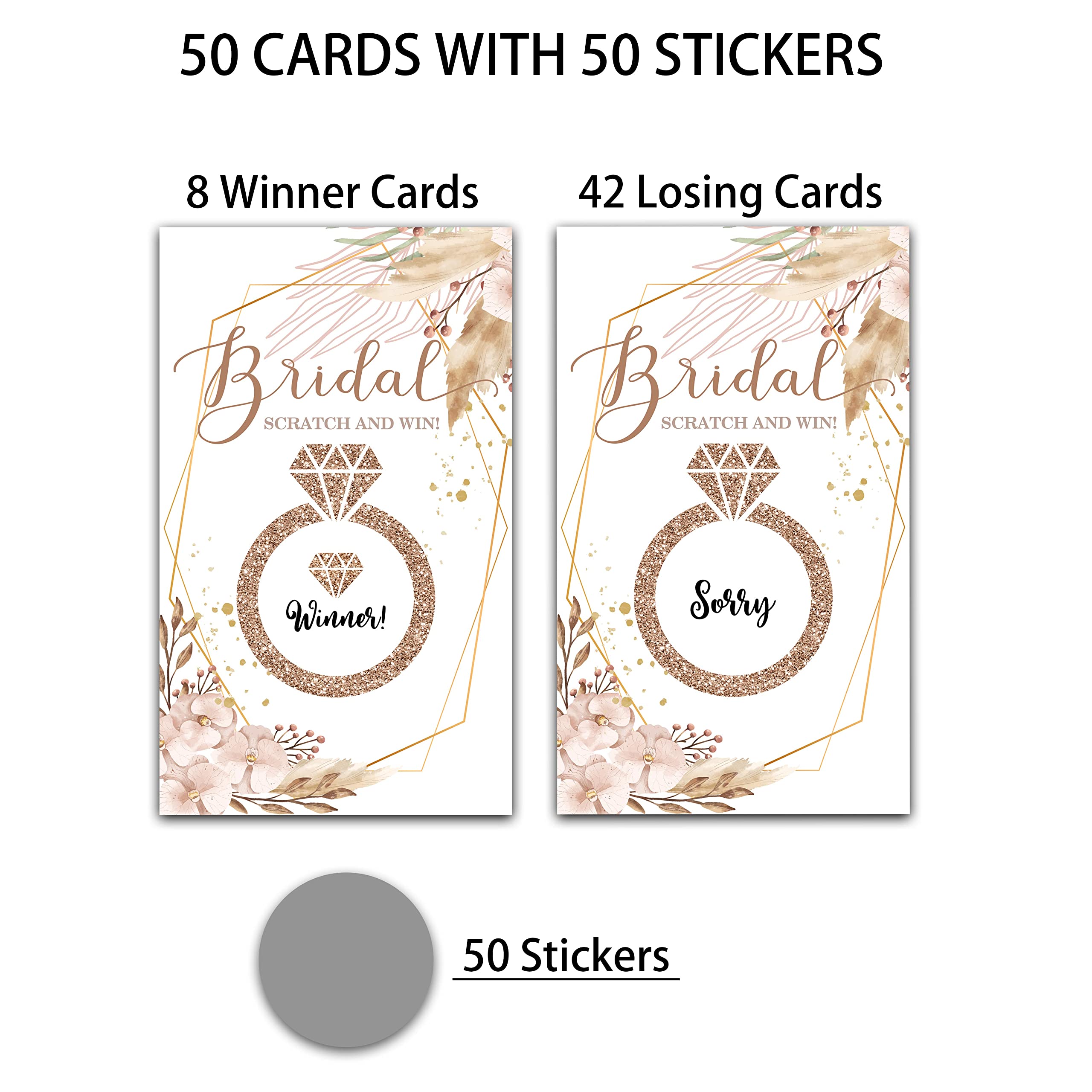 Bridal Shower Scratch Off Game Cards, Pampas Grass Greenery Bridal Lottery Tickets, Boho Floral Wedding Shower Games Ideas, Bachelorette Party Activities & Decorations (50 Pack)-09