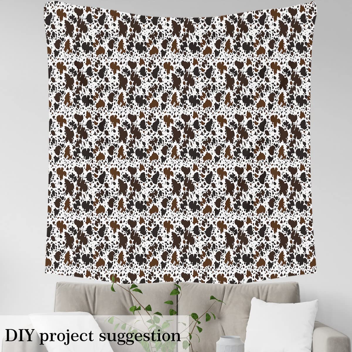 Manfei Cow Print Fabric by The Yard, Brown White Cow Fur Print Fabric for Craft Lovers and Sewing Hobby, Abstract Cowhide Print Decorative Fabric for for Upholstery and Home DIY Projects, 1 Yard