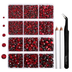 6736pcs hotfix rhinestones flatback,red rhinestones for crafts clothes mixed 5 sizes, hotfix crystals with tweezers and wax pencil kit, ss6-ss30,siam