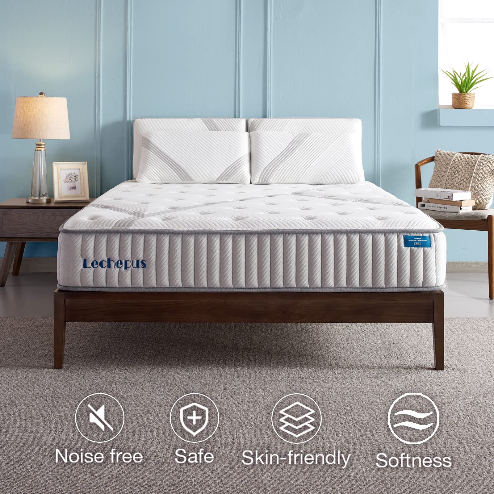 Lechepussleep Twin XL Mattress,Lechepus 10 Inch Premium Memory Foam Hybrid Mattress in Box,Pocket Springs with Memory Foam for Back Pain,Medium Firm Breathable Soft Cover Mattress 10-Years Support