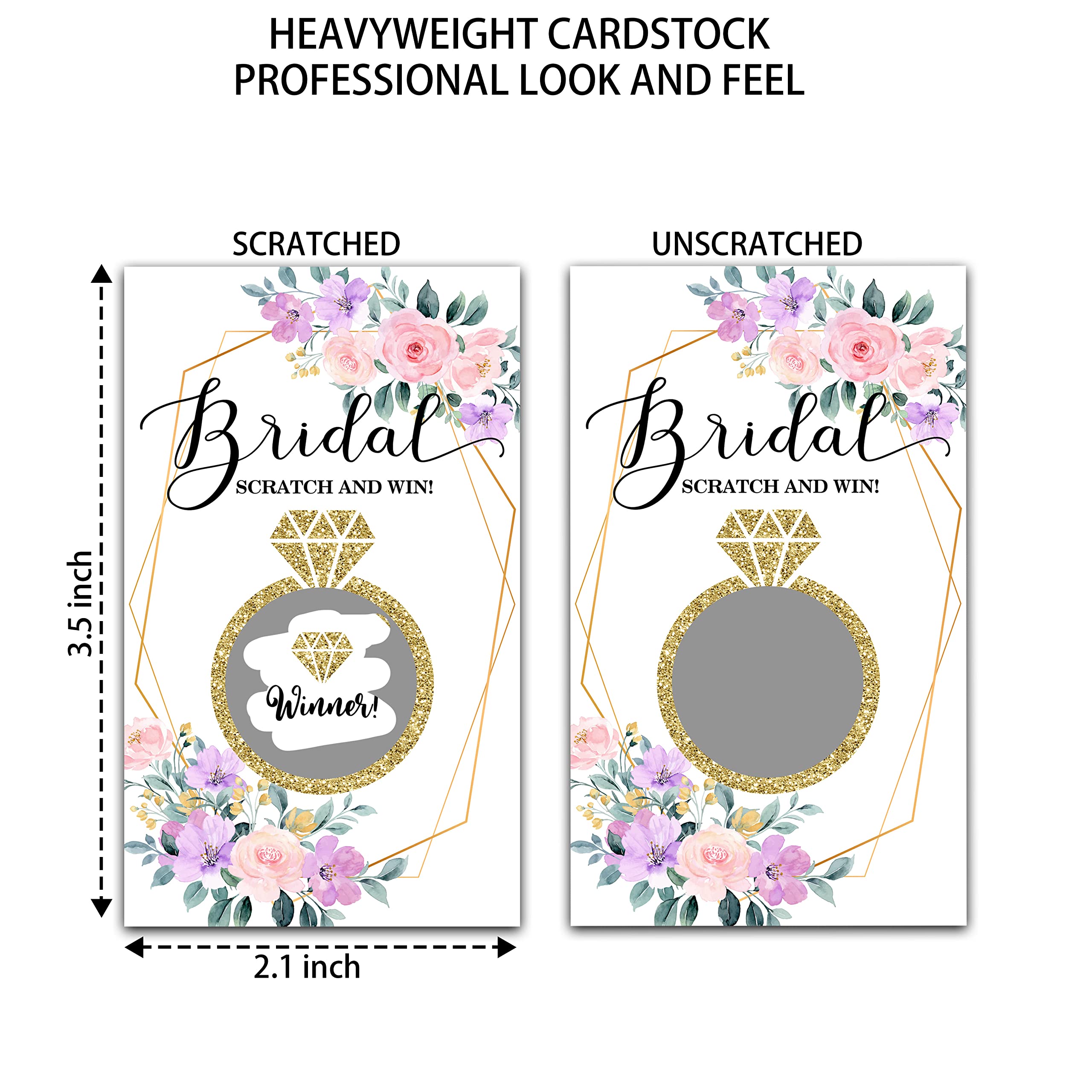 Bridal Shower Scratch Off Game Cards, Boho Floral Bridal Lottery Tickets, Gold Foil Wedding Shower Games Ideas, Bachelorette Party Activities & Decorations (50 Pack)-03