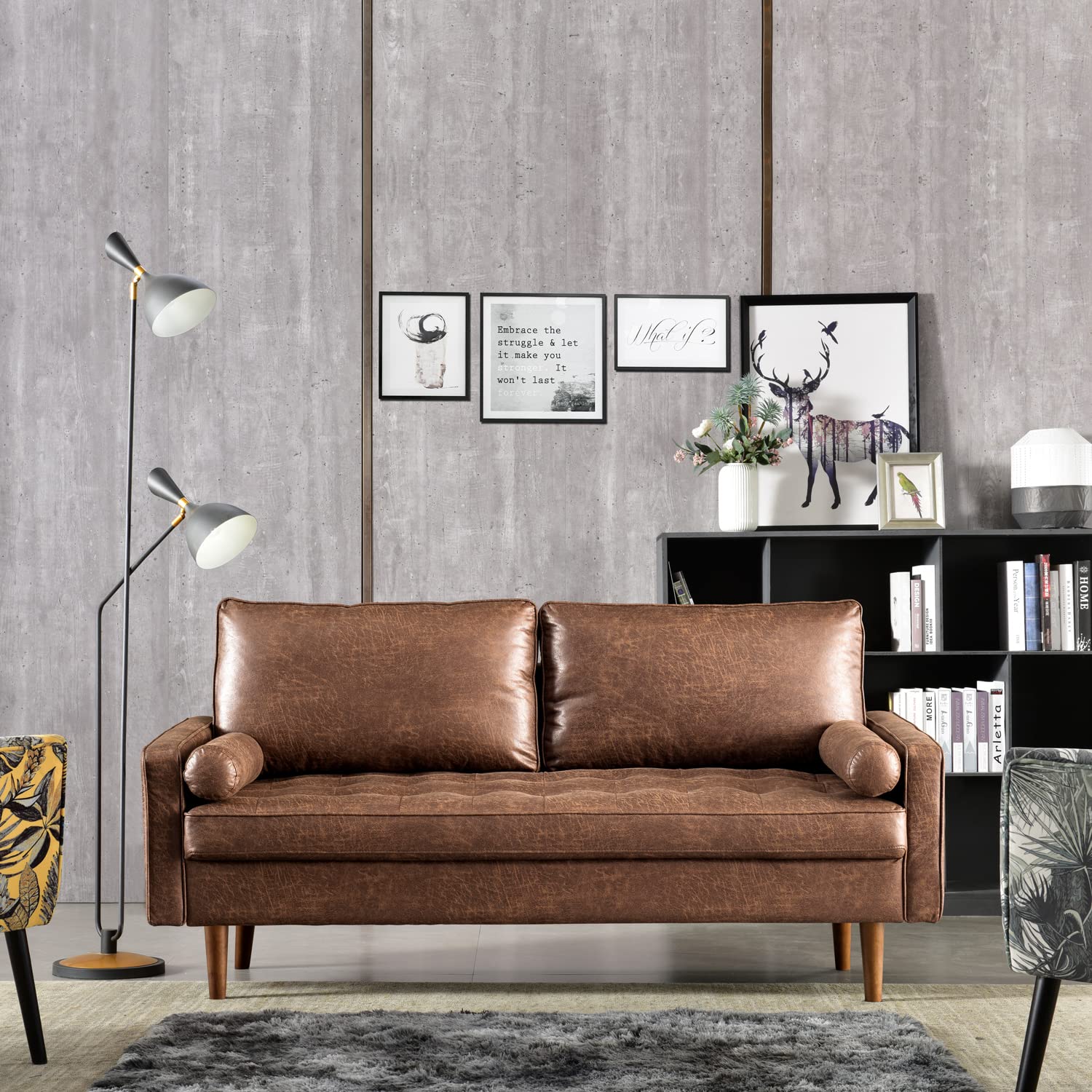 XIZZI Mid-Century Loveseat Sofa for Living Room,69.68" Small Couch for Small Spaces Bedroom with Solid Wooden Frame and High Density Sponge Cushion,Dark Brown