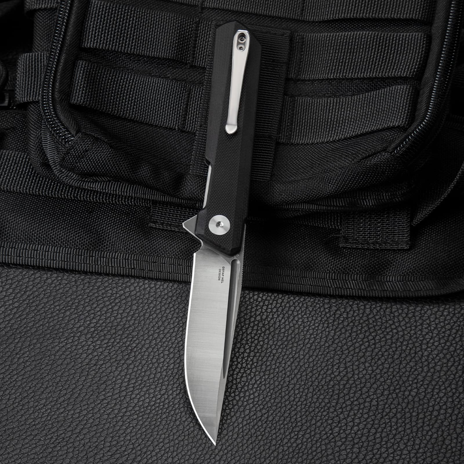 BESTECHMAN Dundee Pocket Folder Folding Knife: 3.35" D2 Steel Grey titanized Satin Blade, G10 Scales, Flipper, Liner Lock, EDC Reversible Deep Clip, BMK01D (Black Handle)