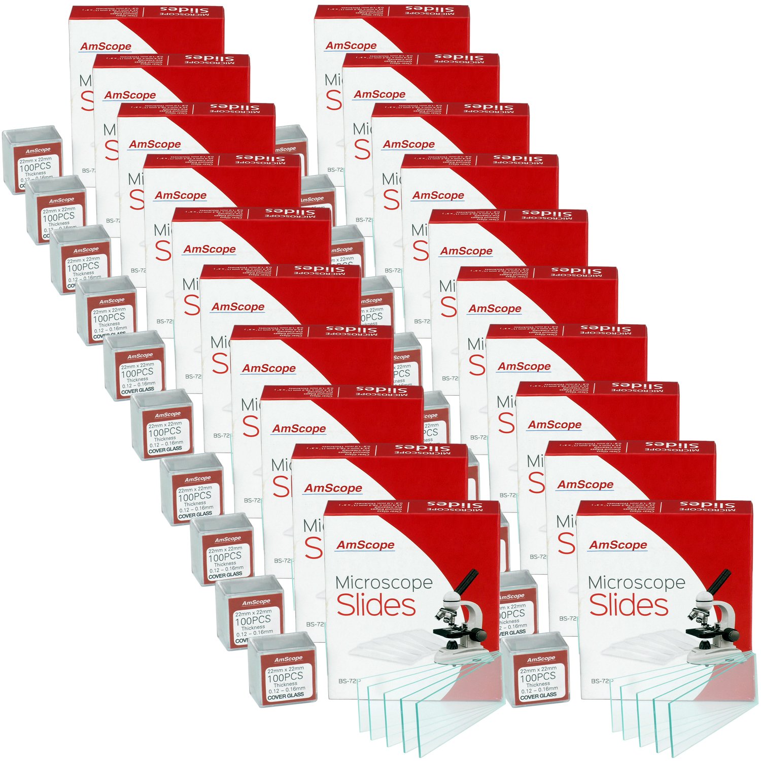 AmScope - 72 Pieces of Pre-Cleaned Blank Microscope Slides + 100 Coverslips - BS-72P-100S-22X20 - Multi-Pack (20 Count)