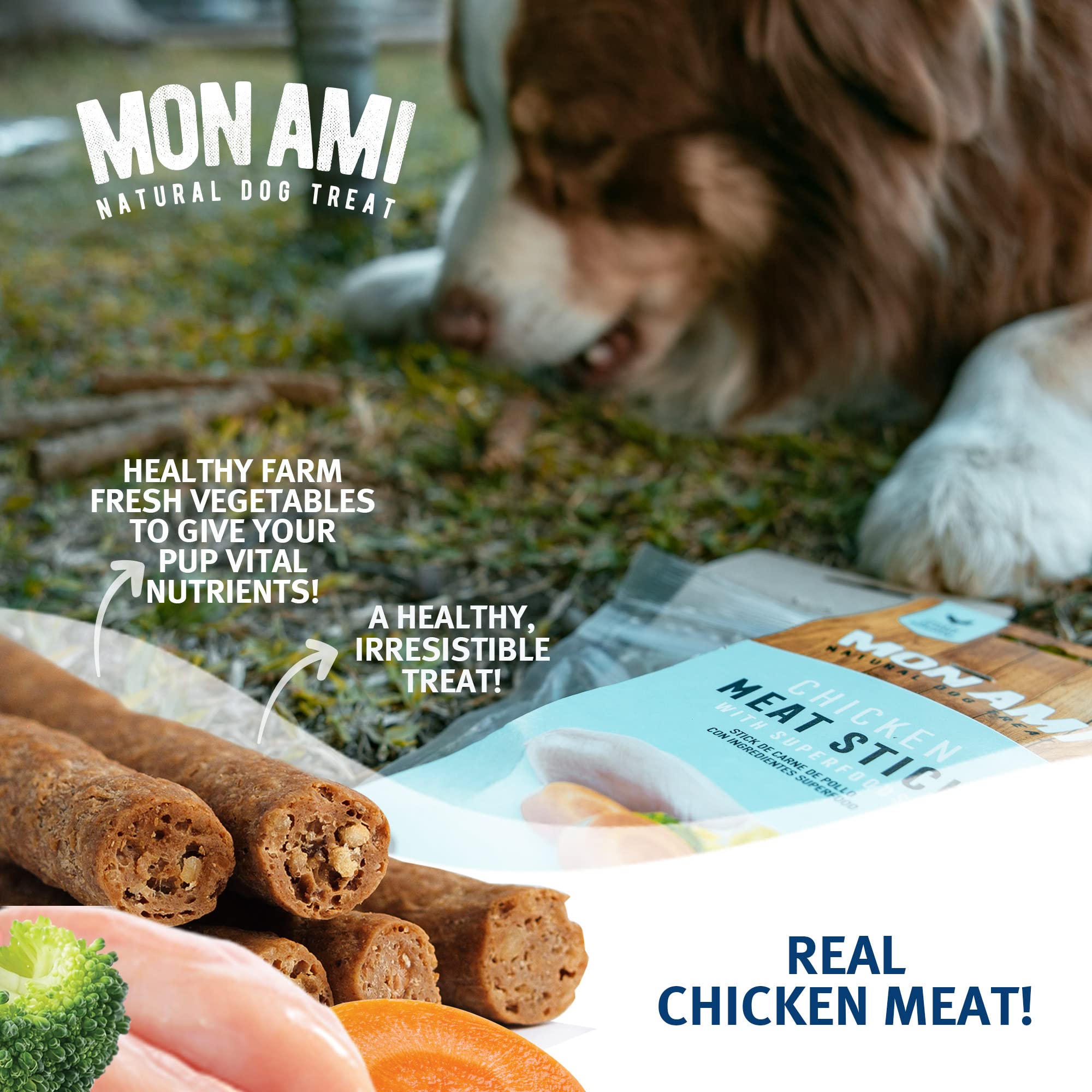 Mon Ami Chicken Meat Sticks for Dogs with Farm Fresh Vegetables (28 Oz) – Human Grade Dog Treats with Superfoods - Training Treats for Dogs - Healthy Dog Treats for Small, Medium and Large Dogs