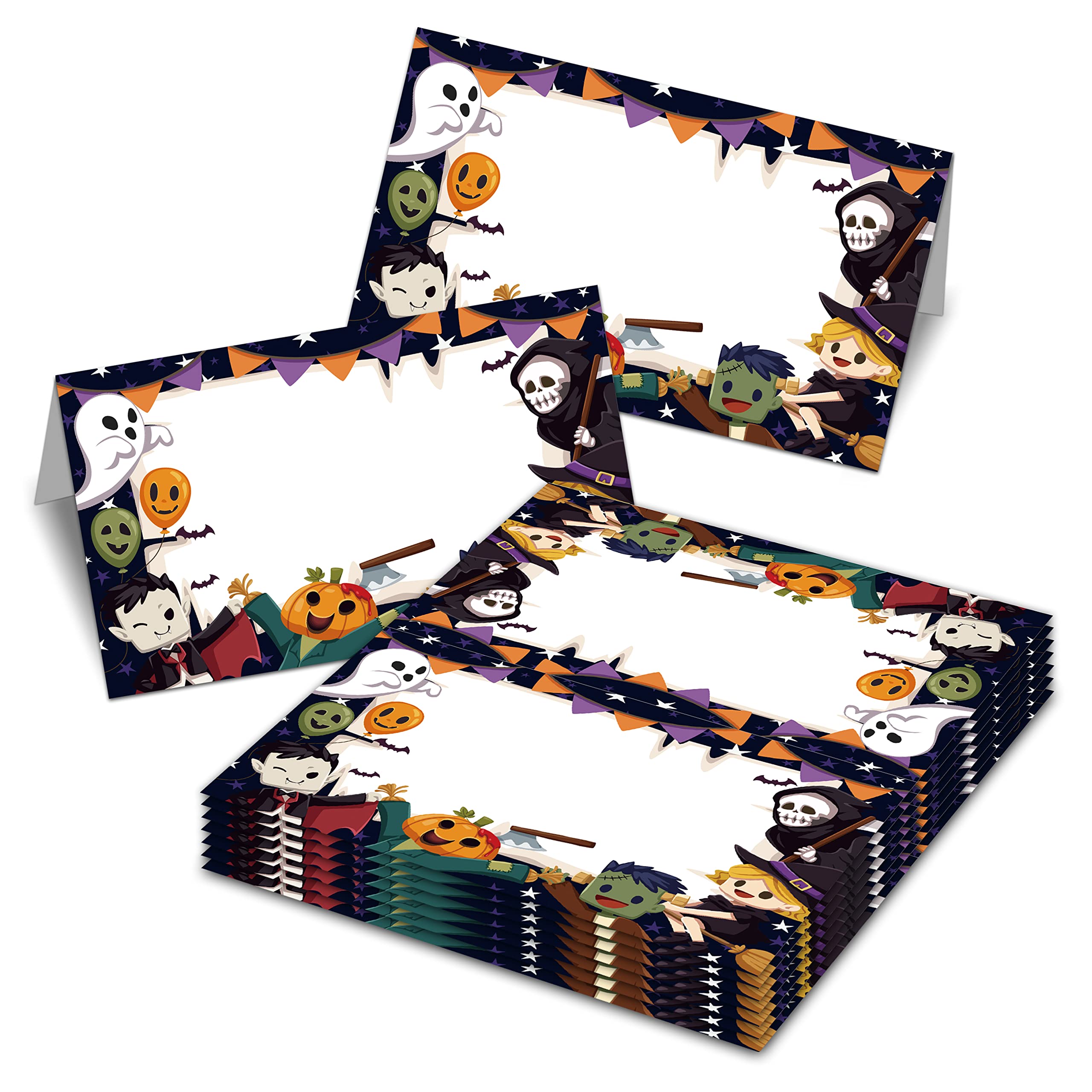 Halloween Table Place Cards - Halloween Party Food Tent Cards - Editable Fall Pumpkin Table Name Card for All Occasions - Autumn Themed Baby Shower, Bridal Shower Decorations(06)