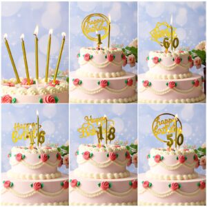 Shihanee 84 Pcs Birthday Candles Set, 30 Birthday Numeral Candles 0-9 Cake Candles, 48 Birthday Party Long Thin Cake Candles Metallic, 6 Happy Birthday Cake Toppers for Wedding Christmas(Gold)