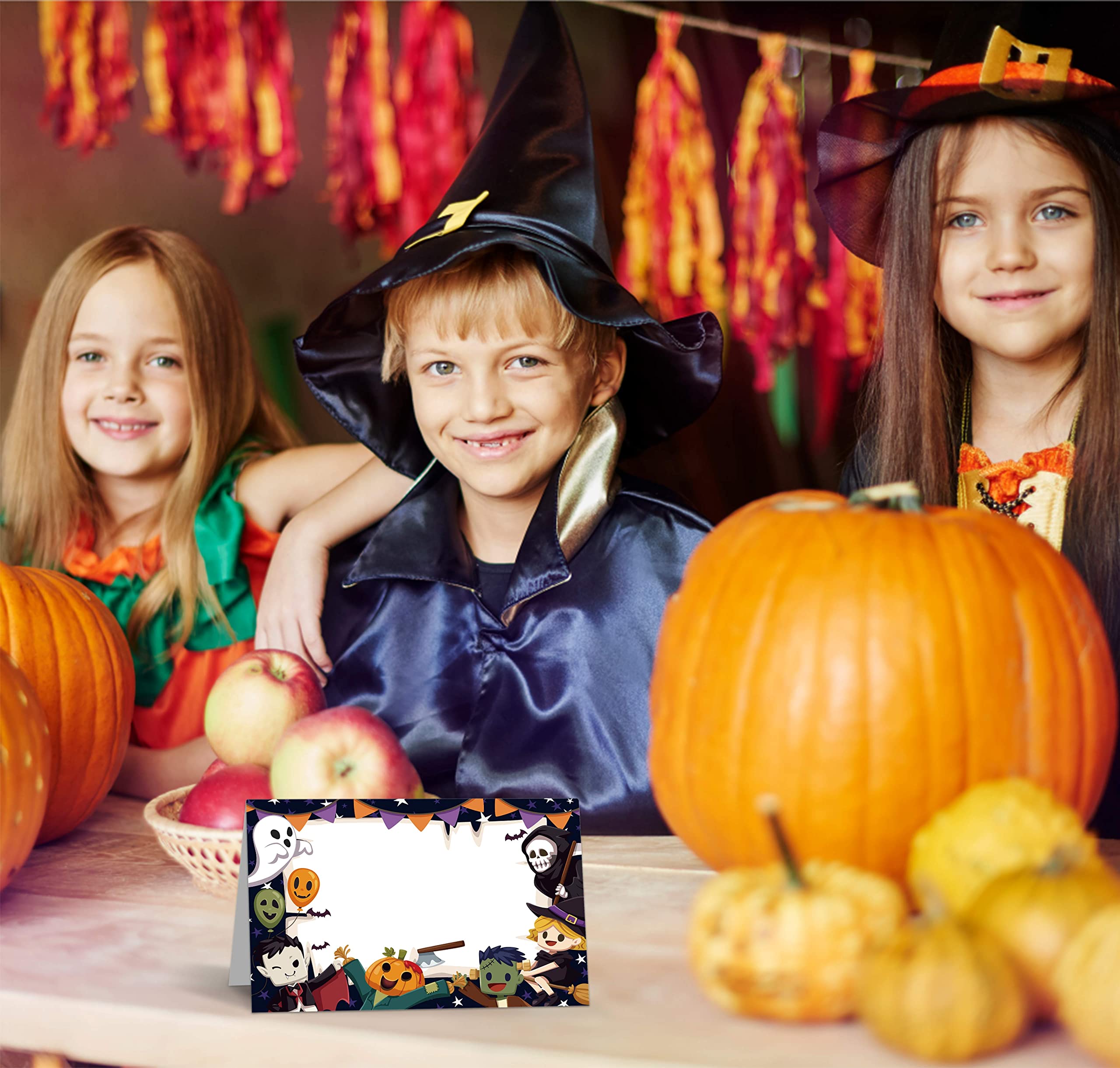 Halloween Table Place Cards - Halloween Party Food Tent Cards - Editable Fall Pumpkin Table Name Card for All Occasions - Autumn Themed Baby Shower, Bridal Shower Decorations(06)