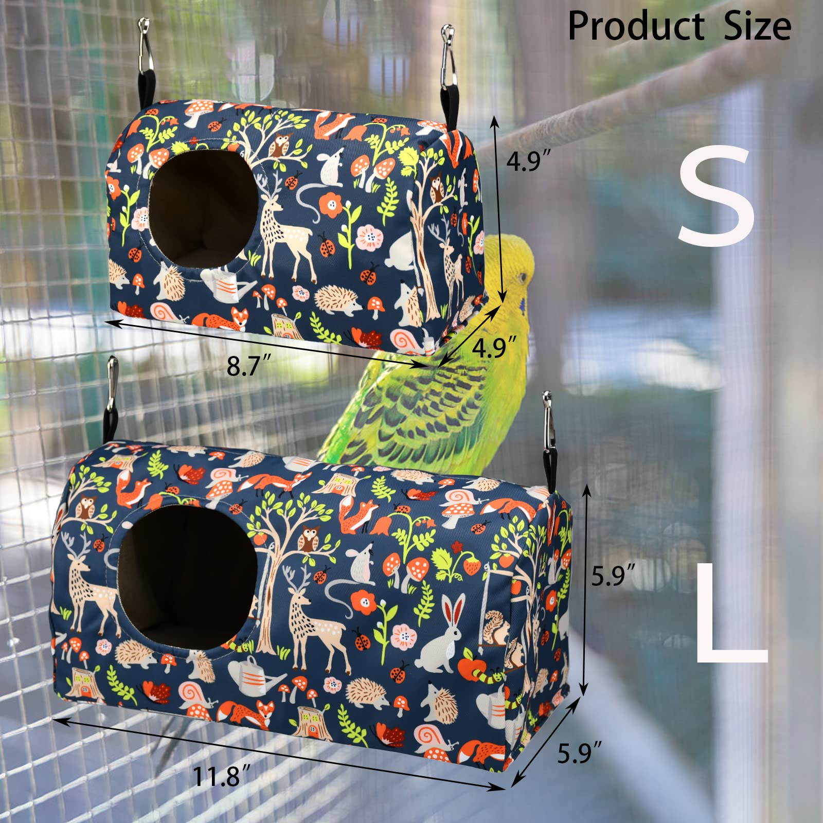 ShuRung Parrot Cockatiel Warm House Bird Nest Bed Winter Hanging Hammock Birds Sleeping Bed Parrot Hideway Bed Polyester Fabric for Parrot Parakeet Cockatiels Budgies Lovebird African Grey (S)