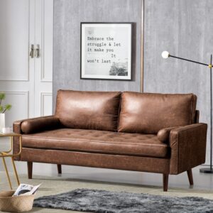 XIZZI Mid-Century Loveseat Sofa for Living Room,69.68" Small Couch for Small Spaces Bedroom with Solid Wooden Frame and High Density Sponge Cushion,Dark Brown