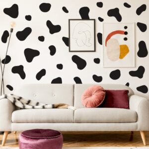 shyjshyj large black vinyl cow print wall decals, peel and stick modern cow spot wall stickers for bathroom bedroom living room home wall decor