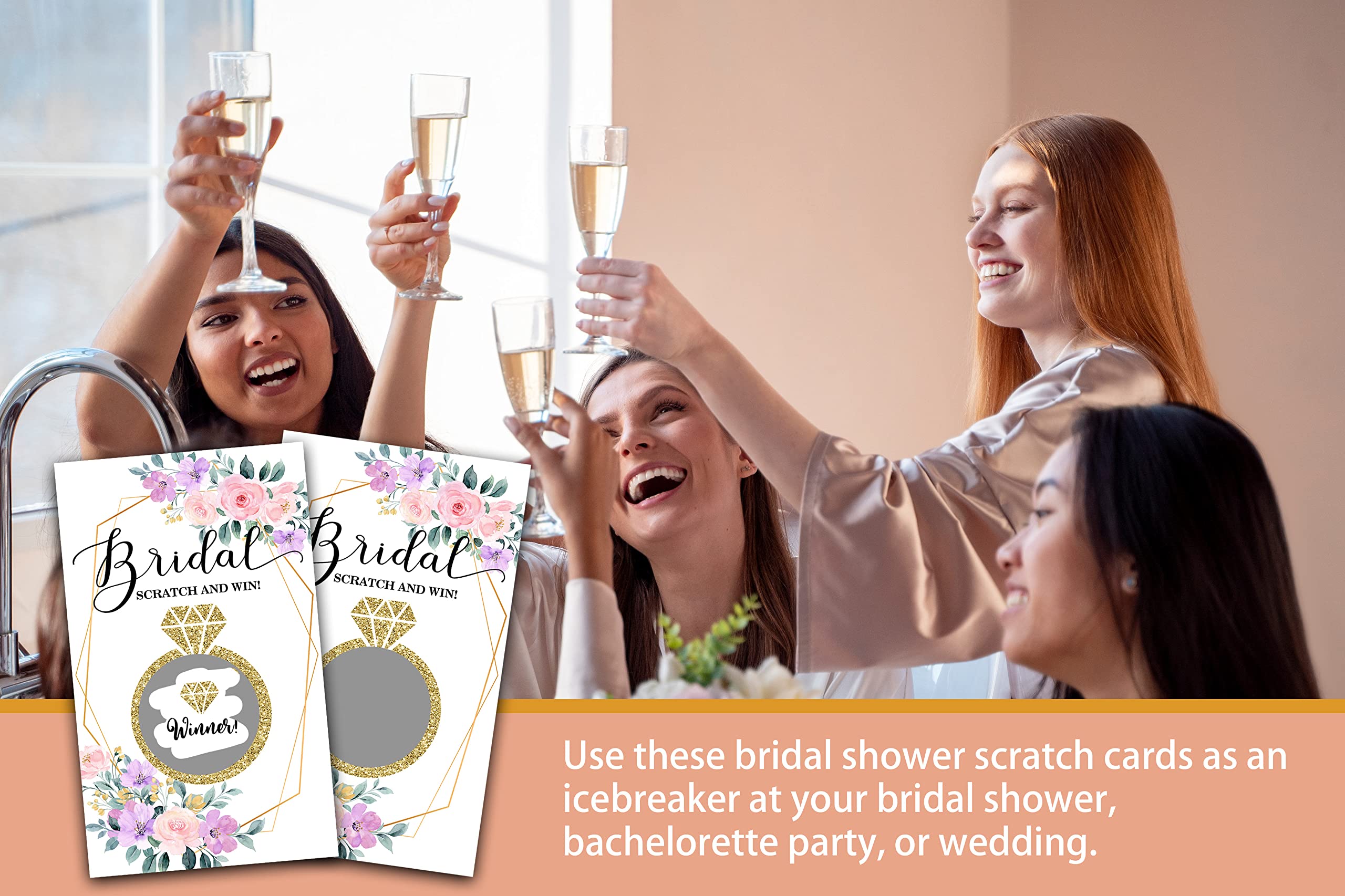 Bridal Shower Scratch Off Game Cards, Boho Floral Bridal Lottery Tickets, Gold Foil Wedding Shower Games Ideas, Bachelorette Party Activities & Decorations (50 Pack)-03