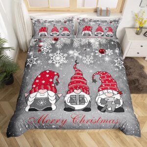 Christmas Gnomes Duvet Cover, Xmas Theme Comforter Cover For Kids Boys Girls Teens Adult, Santa Claus Snowflake Bell Bedding Set Merry Christmas Bedspread Cover With 2 Pillow Cases, Grey, Queen