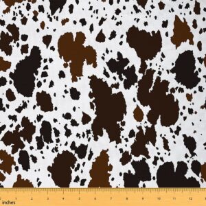 manfei cow print fabric by the yard, brown white cow fur print fabric for craft lovers and sewing hobby, abstract cowhide print decorative fabric for for upholstery and home diy projects, 1 yard