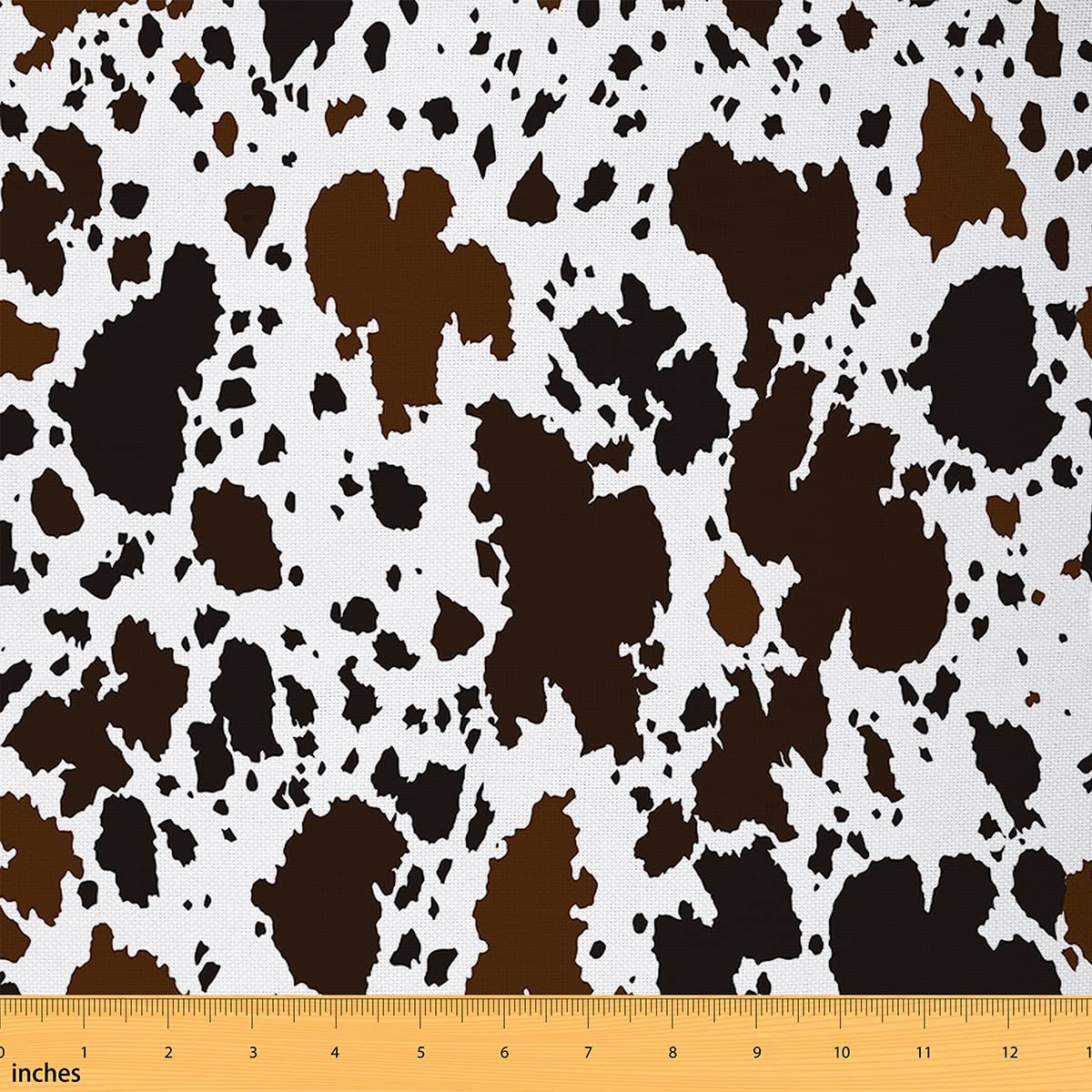 Manfei Cow Print Fabric by The Yard, Brown White Cow Fur Print Fabric for Craft Lovers and Sewing Hobby, Abstract Cowhide Print Decorative Fabric for for Upholstery and Home DIY Projects, 1 Yard