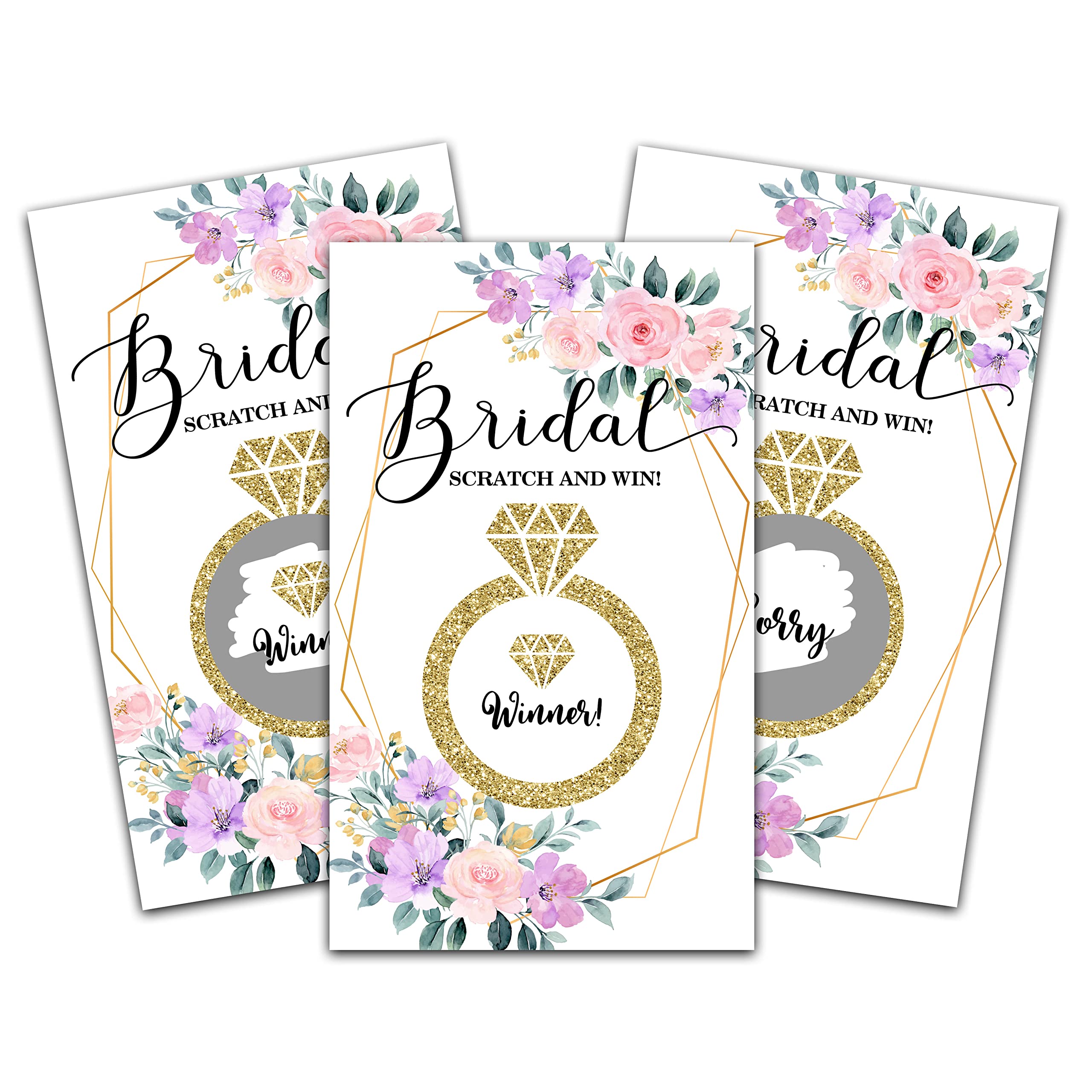 Bridal Shower Scratch Off Game Cards, Boho Floral Bridal Lottery Tickets, Gold Foil Wedding Shower Games Ideas, Bachelorette Party Activities & Decorations (50 Pack)-03