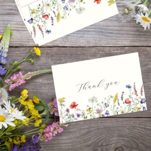 Gooji 4x6 Midsummer Floral Thank You Cards Multipack with Envelopes (Bulk 20-Pack) Matching Peel-and-Seal Envelopes, Wildflower, Weddings, Blank Notes Small Business, Assorted Stationary