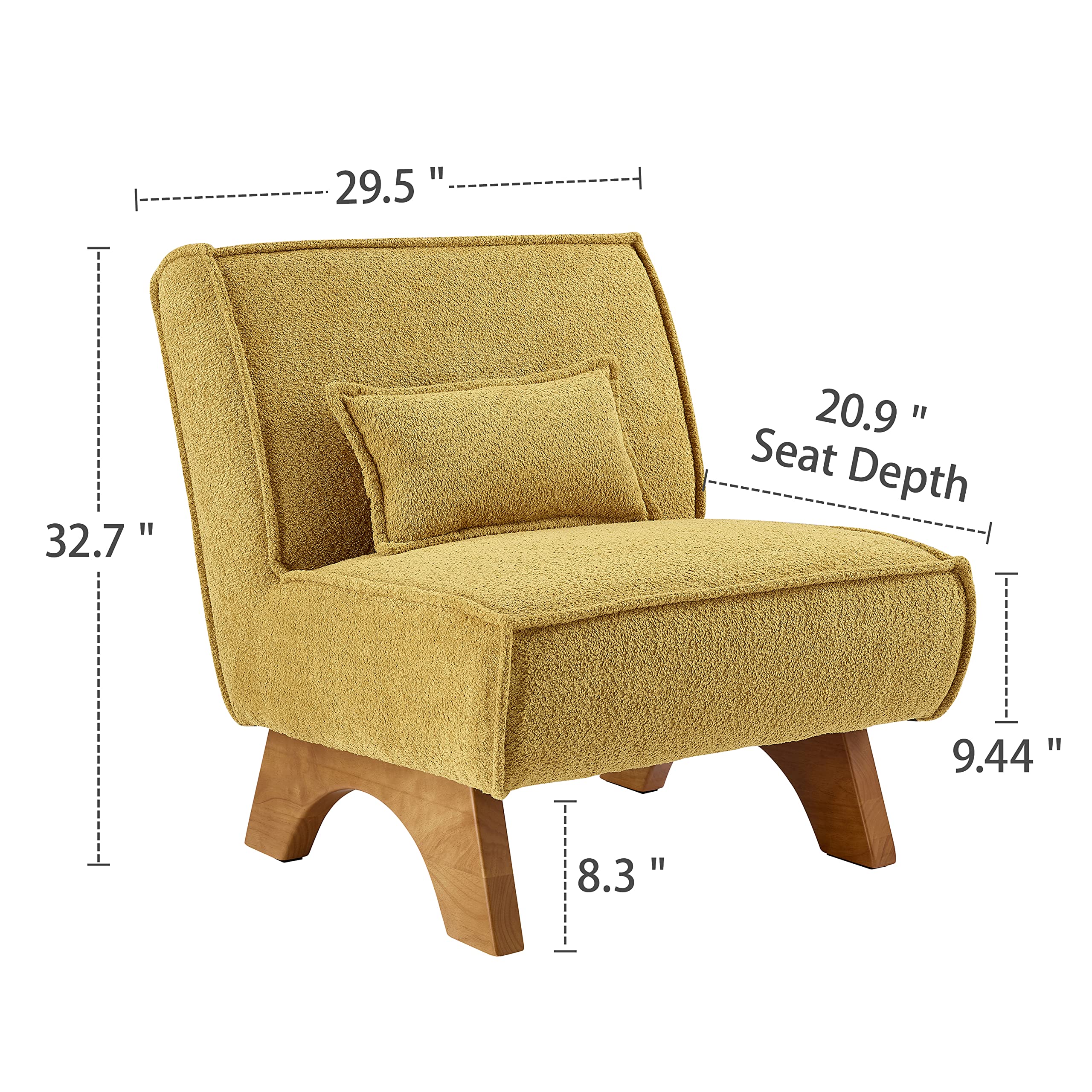 Art Leon Modern Modular Sofa Sherpa Fabric Single Sofa with Pillow, Accent Armless Chair with Wooden Legs for Living Room Bedroom, Yellow