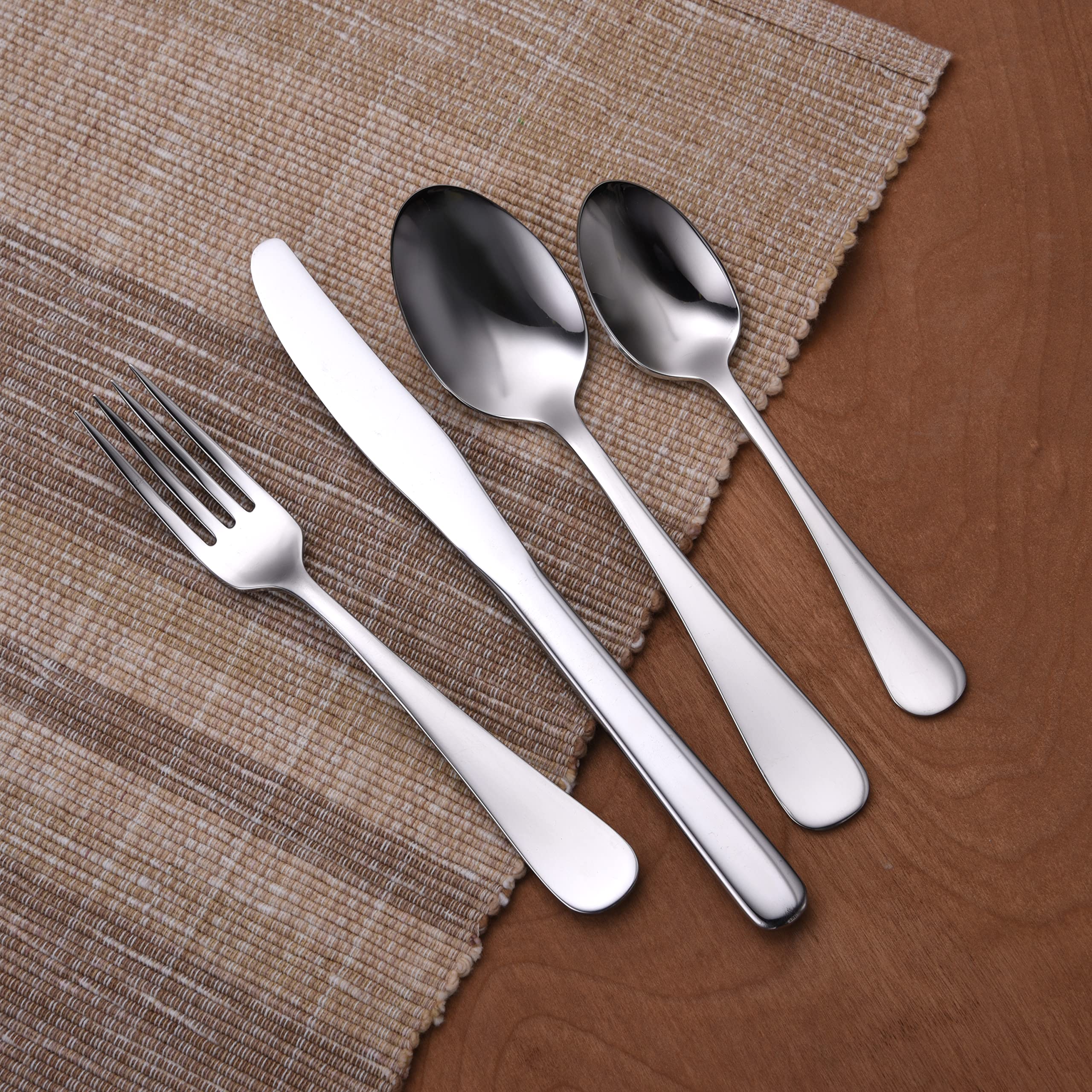 Liberty Tabletop Econo-Line 24 Piece Silverware Set Service for 6 Made in USA - Plain - Shiny - Mirror - Fork - Knife - Spoon