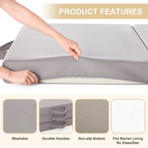 Lazyzizi Sleep 4 Inch Foldable Mattress, Portable Floor Mattress Couch with Headrest, Washable Cover, Foldable Foam Couch Queen for Guest Bed, Folding Sofa Bed, Camping, Road Trip, Dark Grey