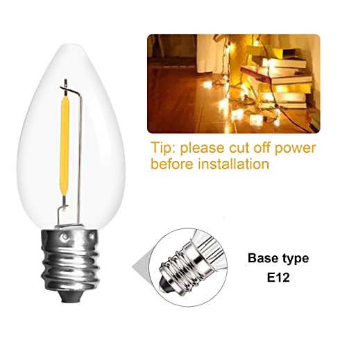 Jslinter 25Pack C7 LED String Light Bulbs Replacement, 1W(11W Equivalent), 60LM, 2200K Warm White, Shatterproof, E12 Screw Base, Vintage Edison Bulbs for Patio Garden