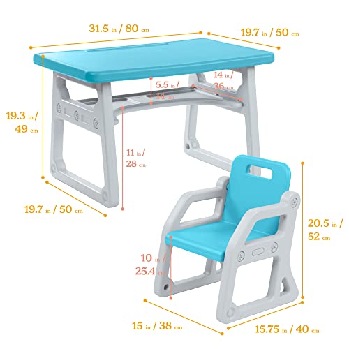 ECR4Kids Toddler Plus Desk and Chair, Kids Furniture, Cyan/Light Grey