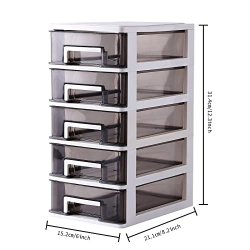 5 Drawer Plastic Storage, Small Plastic Storage Bins with Drawers, Desktop Storage Drawers Clear Drawers Storage Box for Home (31.4 * 21.1 * 15.2CM)