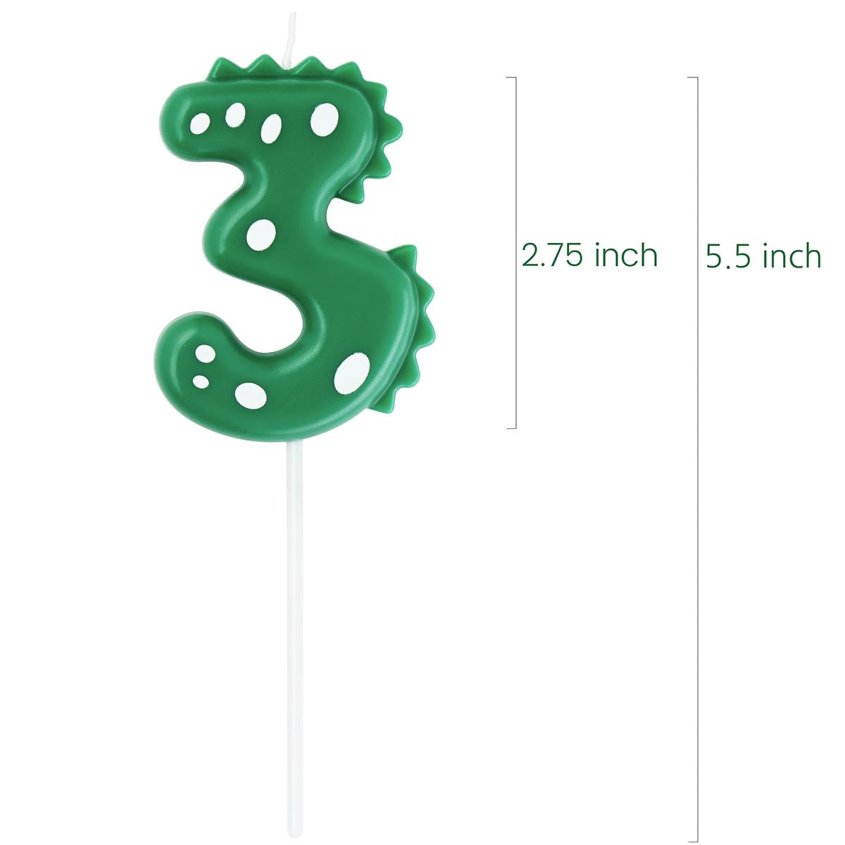 eusbon Green Birthday Candle 3, 2.76" Dinosaur Candle Theme Party Number Candle for Cake