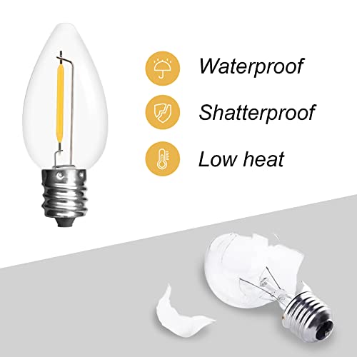 Jslinter 25Pack C7 LED String Light Bulbs Replacement, 1W(11W Equivalent), 60LM, 2200K Warm White, Shatterproof, E12 Screw Base, Vintage Edison Bulbs for Patio Garden