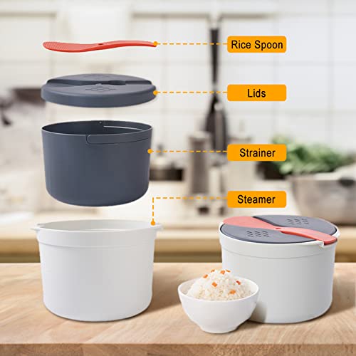 2L Microwave Rice Cooker, 7.3 x 7.3 x 5.1in Microwave Cookware, Food Grade PP Microwave Rice Cooker Steamer with Lid and Strainer, Microwave Rice Maker, Easy To Use(Orange)