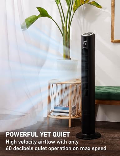 HOLMES 42" Digital Tower Fan, ClearRead Display, 90° Oscillation, 5 Speeds, 4 Modes, 8-Hour Timer, Home, Bedroom or Office, Remote Control, Matte Black