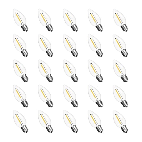 Jslinter 25Pack C7 LED String Light Bulbs Replacement, 1W(11W Equivalent), 60LM, 2200K Warm White, Shatterproof, E12 Screw Base, Vintage Edison Bulbs for Patio Garden