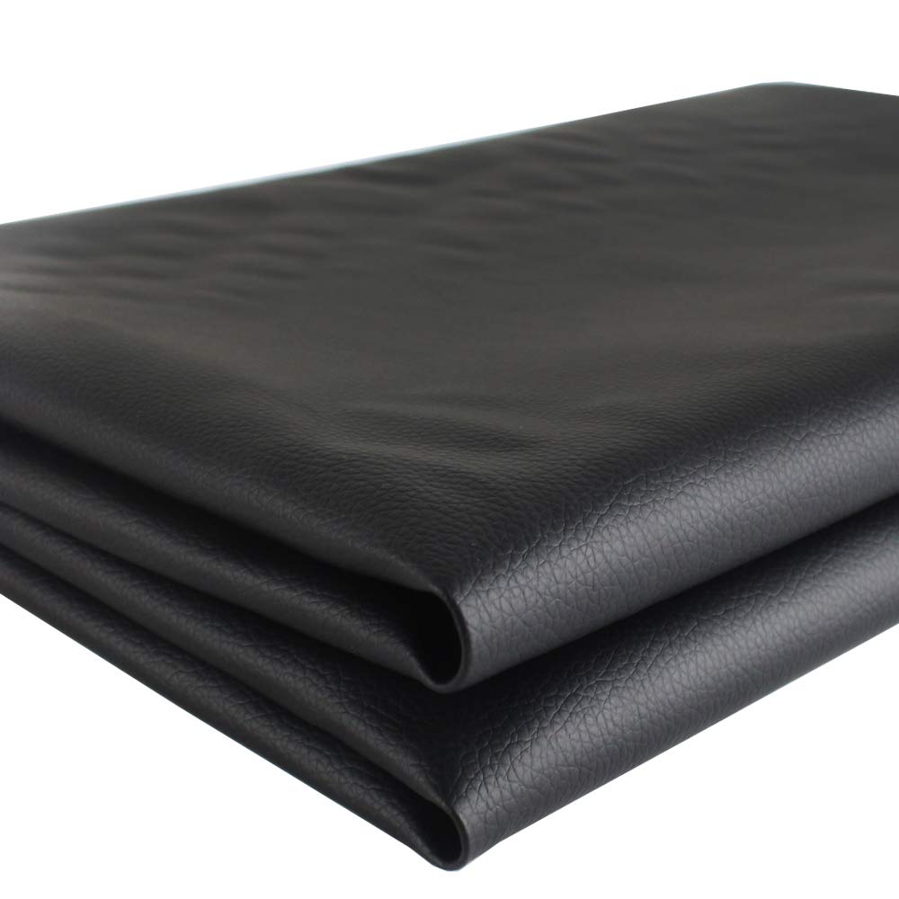 Black Faux Leather Sheets Marine Vinyl Synthetic Leather Fabric 28"x54" Multiple Textures for Boat,Car Seat,Pillow,Crafts DIY Sew (0.5mm Litchi Grain)