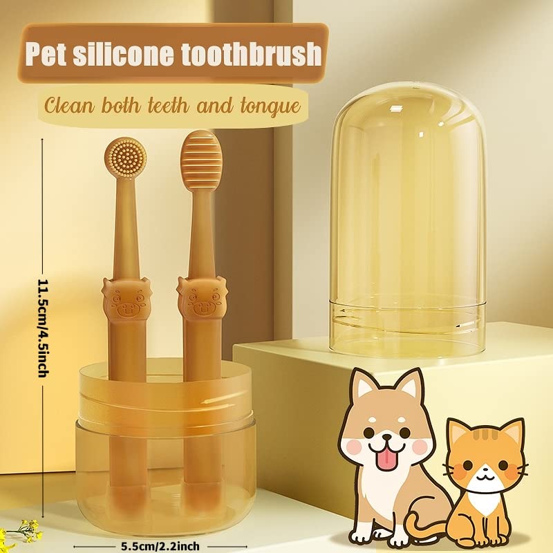 Tsxurepaw Dog Toothbrush, Pet Silicone Toothbrush Cat Tooth Brushing Kit with Storage Cup, 360° Doggie Kitten Toothbrush Tongue Cleaning Brush, Dental Care for Small Pets Ferret Dutch Pigs