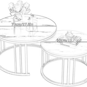 QLJJSD Round Nesting Coffee Table Set of 2 Modern Cocktail Table with Metal Frame for Living Room Small Spaces White and Gold(Desktop Size 28"+20")